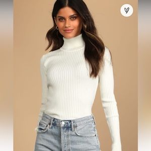 Ivory ribbed turtleneck sweater top